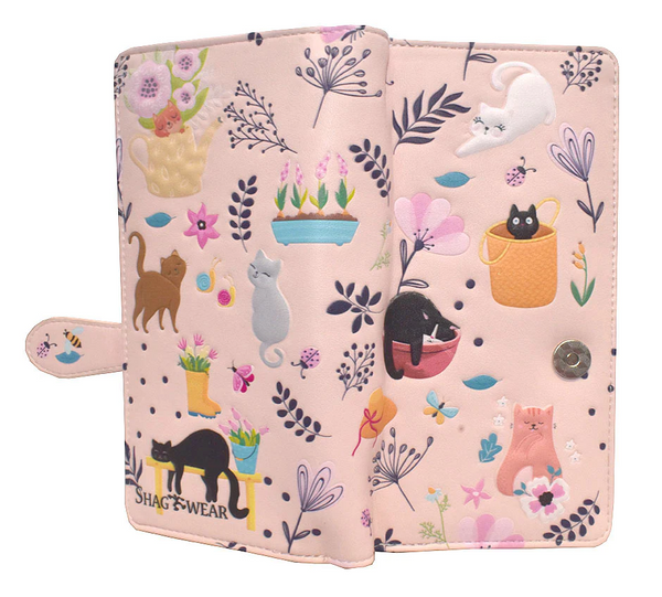 Large Zipper Wallet Cats In The Garden Pink