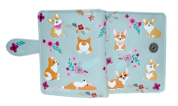 Small Zipper Wallet Corgi Aqua