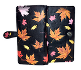 Large Zipper Wallet Maple Leaves Black