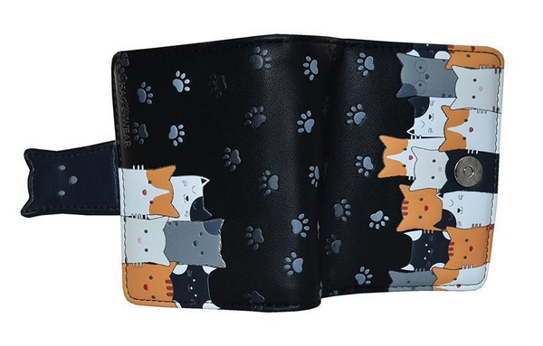 Small Zipper Wallet Cat Crowd Black