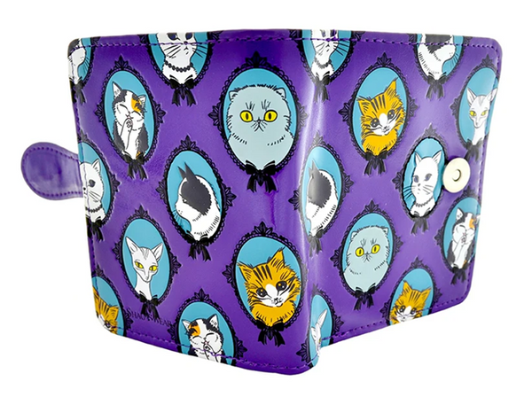 Small Zipper Wallet Cat Cameo Purple