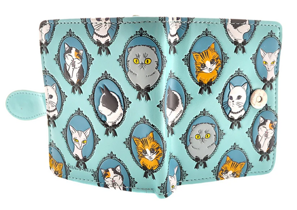 Small Zipper Wallet Cat Cameo Aqua