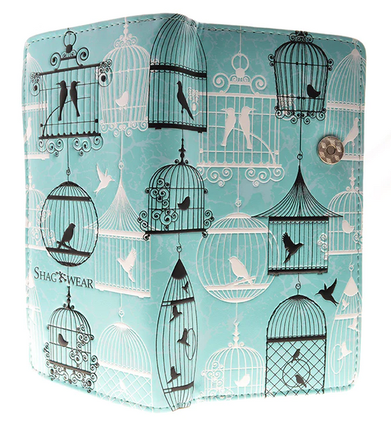 Large Zipper Wallet Vintage Bird Cages Aqua