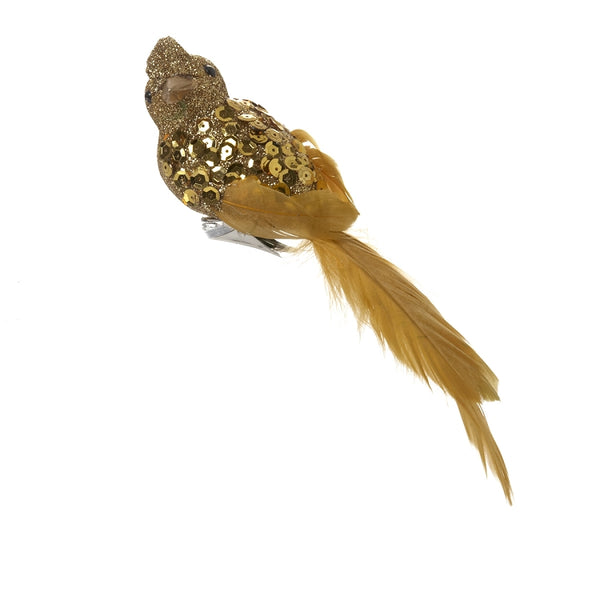 Gold Glitter/Feather Bird w/Clip