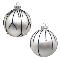 Glass Silver Ball Ornament w/Black Glitter