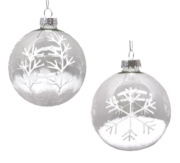 Glass Clear Ball Ornament w/Snow