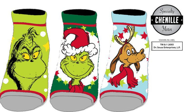 The Grinch 3 Pairs Chenille Ankle Socks